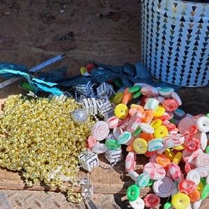 Festive Gold Bead Garland and Rainbow Candy Décor - Home Party Supplies
